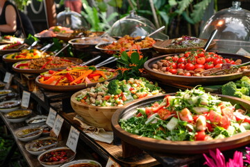 Obraz premium Buffet food catering food party at restaurant mini canapes snacks and appetizers