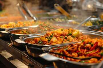 Buffet food catering food party at restaurant mini canapes snacks and appetizers