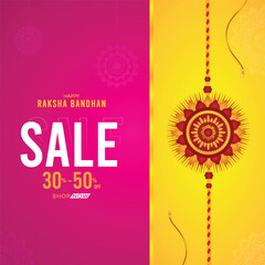 Raksha Bandhan Sale Banner, illustration. Raksha Bandhan, with Special Discounts. Vibrant. Sale Banner, Offering 30-50% Off, and. Raksha Bandhan Sale,  