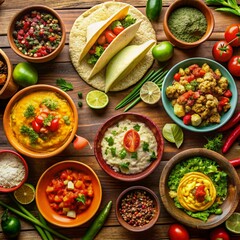 Mexican tacos with beef salsa avocado sauce and lime