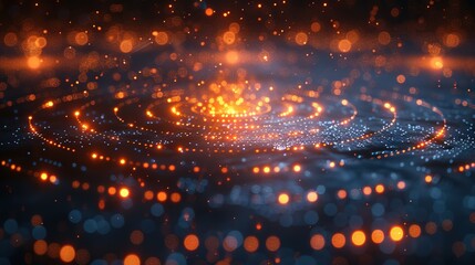 Tech Circles Illuminated in Darkness: 3D Visuals of Big Data and Technology