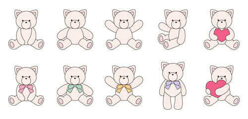 Obraz premium かわいいねこのぬいぐるみのベクターイラストセット アイコン 動物