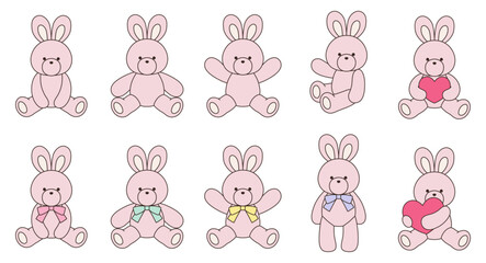 かわいいうさぎのぬいぐるみのベクターイラストセット　アイコン　動物