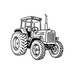 Obraz premium farm tractor silhouette hand drawn illustration