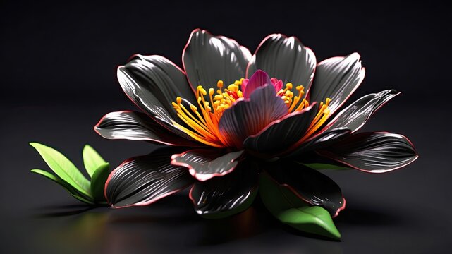 3D realistic sprint flower in black background with empty space text