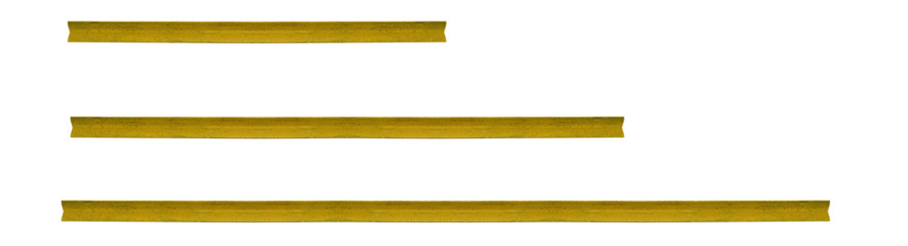 Horizontal metal old angle profile painted with yellow paint - on isolated transparent background.