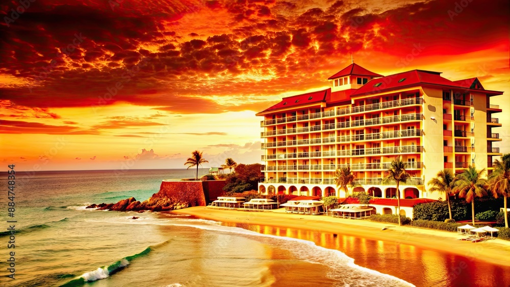 Poster Luxurious seaside hotel with stunning ocean views, seaside, hotel, luxury, resort, accommodation, vacation, travel