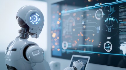 Modern Corporate Office Utilizing AI for Market Research and Business Trends Analysis