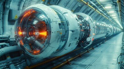 Elegant double exposure robot fused with a hyper loop tunnel, emphasizing next-generation transportation systems