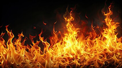 Fototapeta premium Fiery flames shining brightly against a dark background, fire, flames, burning, heat, danger, intensity, fiery, blazing, inferno
