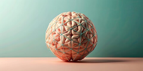 minimalist brain art with retro vibe, featuring organic and geometric forms, retrowave, brain, concept, minimalism, analytical