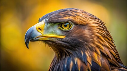 Obraz premium Close-up of a majestic golden eagle head with a blurred background, eagle, wildlife, predator, beak, feathers, majestic, close-up