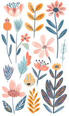 2D flower and leaf cards in various styles