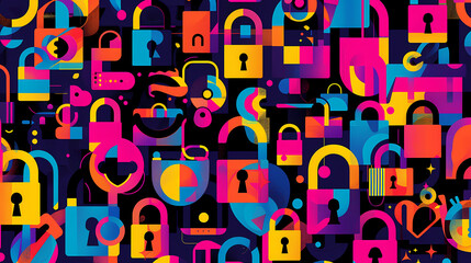 Digital illustration of abstract colorful padlock