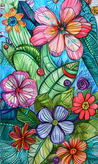 2D flower and leaf cards in various styles