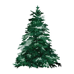 Green watercolor decorative christmas tree vector illustration.