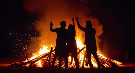 Obraz premium Silhouette of lohri festival bonfire.