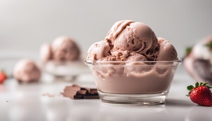 Photo chocolate vanilla and strawberry ice cream isolated on white