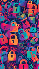 Digital illustration of abstract colorful padlock