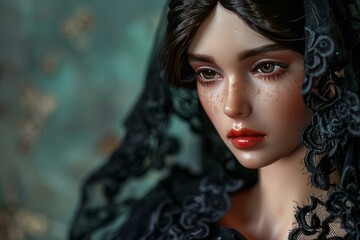 Fototapeta premium Closeup portrait of a woman with an alluring gaze, donning a delicate lace veil