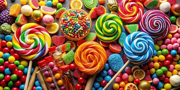 A vibrant and indulgent display of colorful candies and sweets, colorful, sweet, sugary, treats, candy, bright
