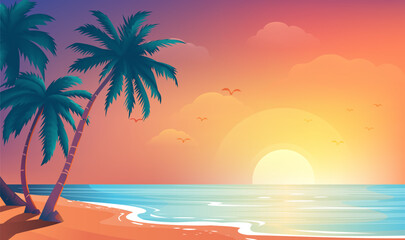 Summer horizonte illustration template Beach with palm trees