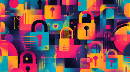 Digital illustration of abstract colorful padlock