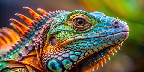Close-up of a colorful reptile with scales and sharp claws , reptile, close-up, colorful, scales, sharp, claws, exotic
