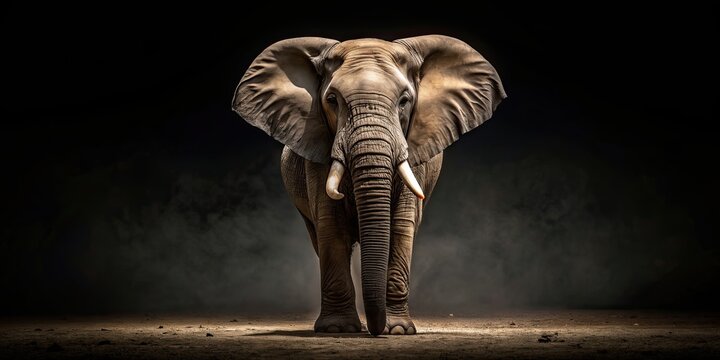 African elephant standing majestically on a dark background, African, elephant, wildlife, majestic, tusks, mammal, safari