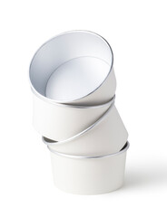 Four empty disposable paper bowl on white background