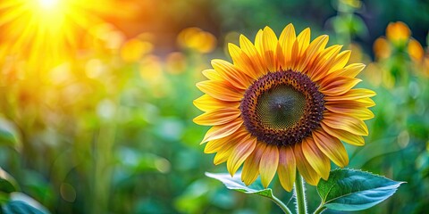 Fototapeta premium Vibrant sunflower blooming in a summer garden, sunflower, summer, flower, yellow, plant, garden, bloom, nature, seeds, petals