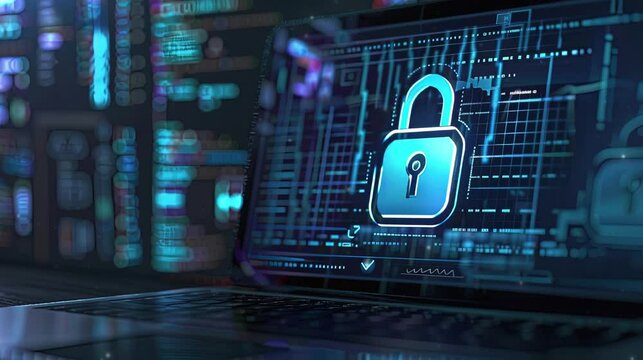Computer or PC security concept with binary code in futuristics style. HD 4K video, footage for technology company campaign.