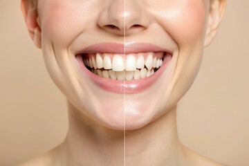 Obraz premium Woman showing perfect smile. Teeth whitening, dental care concept