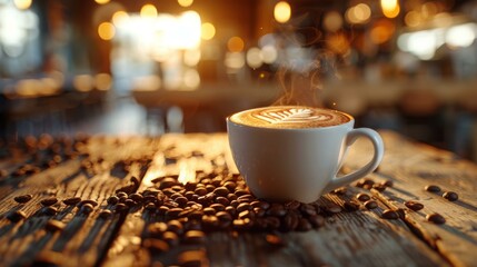 Obraz premium Caffeinated Canvas: Latte Art on a Coffee Bean Table