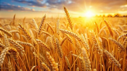 Golden wheat field background with warm sunlight filtering through the stalks, wheat, agriculture, farm, harvest, golden, summer