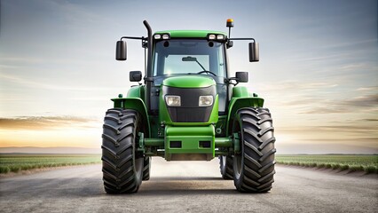 Obraz premium Green agricultural tractor seen from the front, tractor, green, agriculture, farm, machinery, vehicle, rural