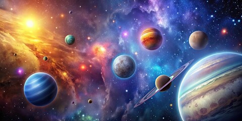 Planets in outer space with colorful galaxies in the background, planets, space, galaxy, solar system, universe