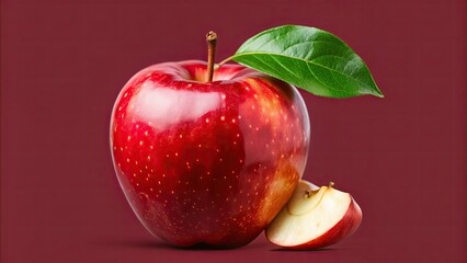 Ripe red apple with apple half and green leaf isolated on background, Ripe, Red, Apple, Fruit, Half, Green, Leaf, Isolated