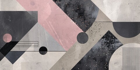Abstract Geometric Composition with Pink, Black, and Grey