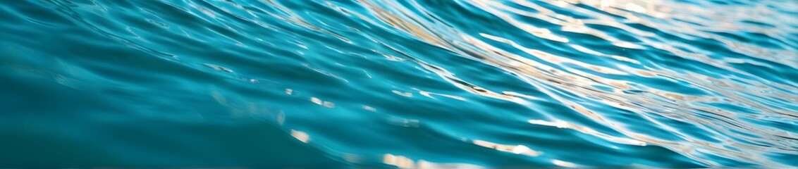 Obraz premium Ultrawide, abstract water ocean wave, blue, aqua, teal texture. Blue and white water wave web banner backdrop for copy space text.