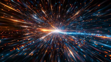 Ethereal High-Speed Light Trails Forming Pulsating Starburst in Dark Expanse