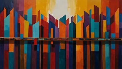 A painting inspired by the vibrant colors and shapes of a marimba orchestra ai_generated