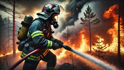 Naklejka premium firefighter in action