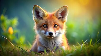 Fototapeta premium of a cute and whimsical fox , Fox, animal, wildlife, cartoon, art, fantasy, character, cute, furry, tail, ears, orange, digital