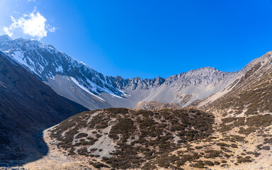 Landscape view of snow coverd mountain range in Gorkha, Nepal.