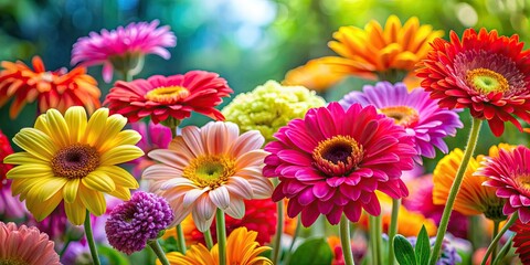 Fototapeta premium Vibrant and sharp colorful flowers in full bloom , vibrant, sharp, colorful, flowers, bloom, nature, vibrant colors, petals