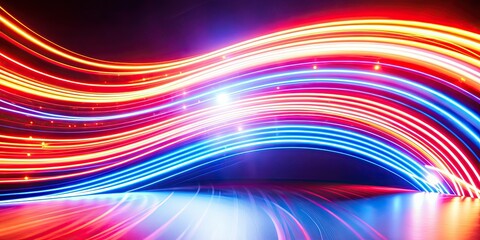 Obraz premium Abstract background with colorful glowing light lines in the shape of speed motion, red and blue colors, curved shapes