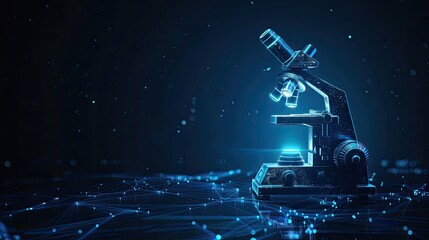 Hologram of a microscope on the dark blue background.