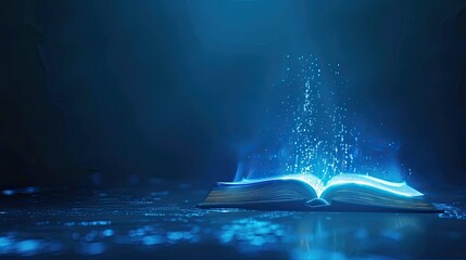 Hologram of a open book on the blue background.