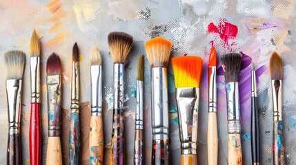 Fototapeta premium Assortment of Paintbrushes on a Canvas Background